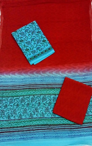 Red & Sea Blue Block Print Suits
