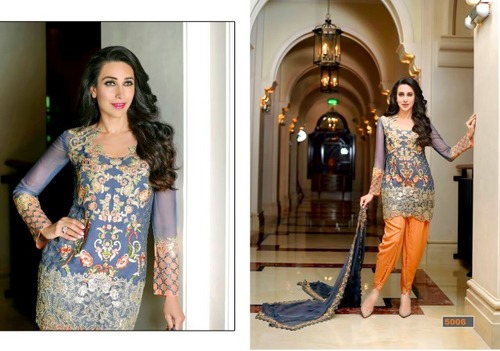 Meenaz Georgette Embroidery Suit - Grey Georgette With Chiffon Dupatta, Santoon Inner, Anarkali Style