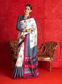 Fancy Latest Traditional Designer Printed Bhagalpuri Silk Saree - Bhagalpuri Silk Jacquard, Size: 5.70 Meter (Saree), 0.75 Meter (Blouse), White and Grey Color, Other Indian Style, Suitable for All Seasons