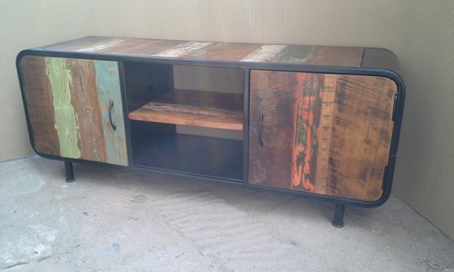 Handmade Iron Reclaimed Wooden Tv Cabinet