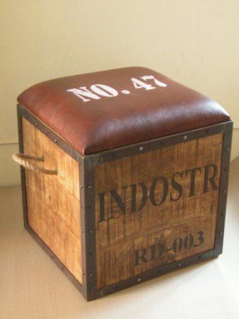 Iron Wooden Storage Stool