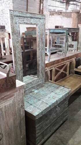 Pitara Mirror Dressing - Wood, 91x55x187 Cm, Antique Style, Mirror Frame, Storage Space