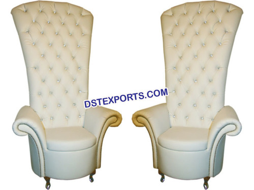 Wedding High Back Crystal Fitted White Chair - Leather Upholstery, Off-White, Elegant Design, Comfortable Seating