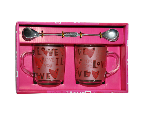 Coffee Mug Gift Set - Ceramic Round Pink | Lightweight Impressive Love Logo Design