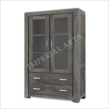 Sheesham Wood Glass Cabinet With Drawer