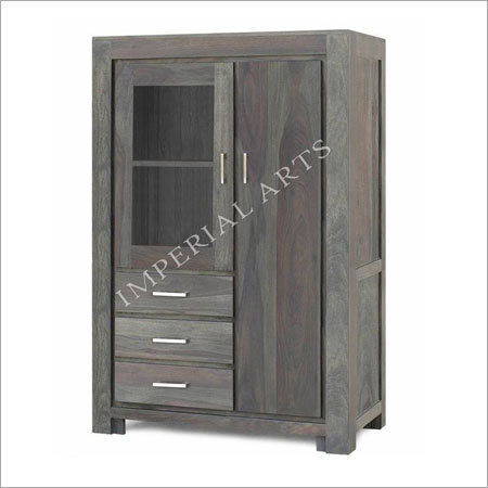 Sheesham Wood Glass Cabinet With Drawer
