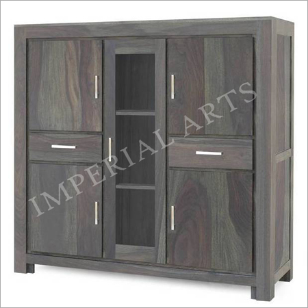Sheesham Wood Glass 4 Door 2 Drawer Cabinet