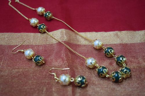 Exotic Chains - Metal Beads 40-45 cm Green, Gold Plated | Ethnic Design, Skin Friendly, Rust Resistant