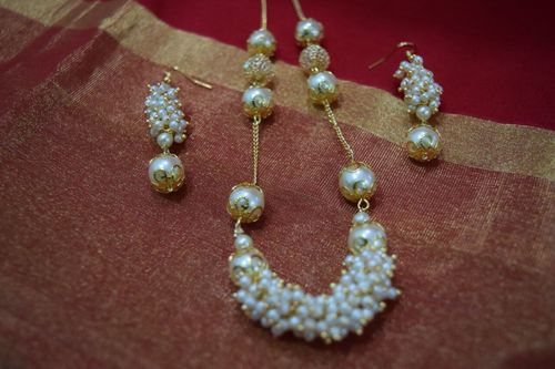 Exotic Chains - Metal Beads Necklace Set, White, Ethnic Stylish Rust-Resistant Skin-Friendly