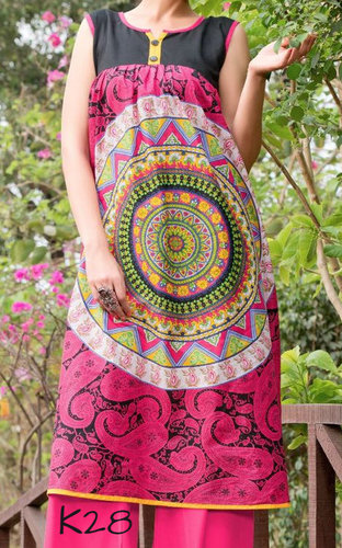 Cotton Short Kurti - Cotton, Multiple Sizes, Pink | Comfortable, Breathable, Printed Sleeveless Design