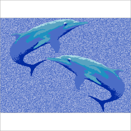 Twin Dolphin Mosaic Tile - Glass Material, 12x12 inches, Deep Blues & Crisp Whites | Wear-Resistant, Chemical-Resistant, Lustrous Finish, Ideal for Exterior Use