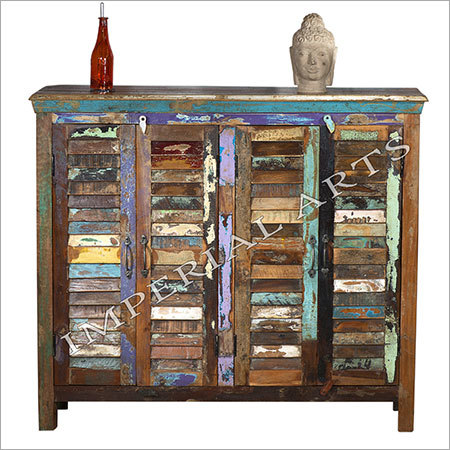 Antique Recycled Wood Shutter Side Board - 120 x 40 x 90 cm | Unique Vintage Appeal, Rustic Charm, Eco-Friendly Handcrafted Design, Durable Storage Solution