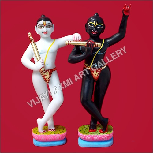 Marble Krishan Balram Statue - Variable Dimensions, White or Black Marble | Intricate Design, Crack Resistant, Strong Solid Base, Polished Finish