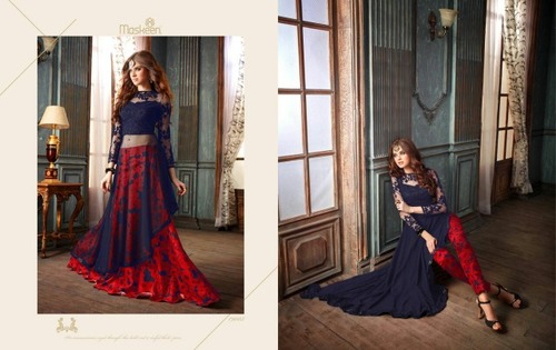 Maisha Addiction Vol-5 - Net, Silk, Georgette Navy Blue, Chiffon Dupatta | Embroidered Party Wear Suit, Inner Santoon, 8 Pieces