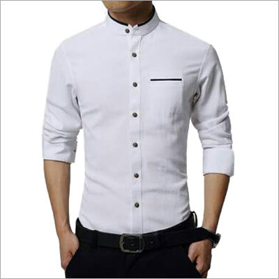 Formal Shirt - Cotton, Slim Fit, White, Mandarin Collar | Professional Look, Comfortable Fit, Durable Fabric, Chest Pocket