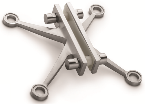 4 Way Fin Type Spider Fitting - Stainless Steel, Customizable Size, Metallic Silver | Anti-Corrosion, Heavy-Duty Load Capacity, Polished Finish, 8mm to 12mm Glass Support