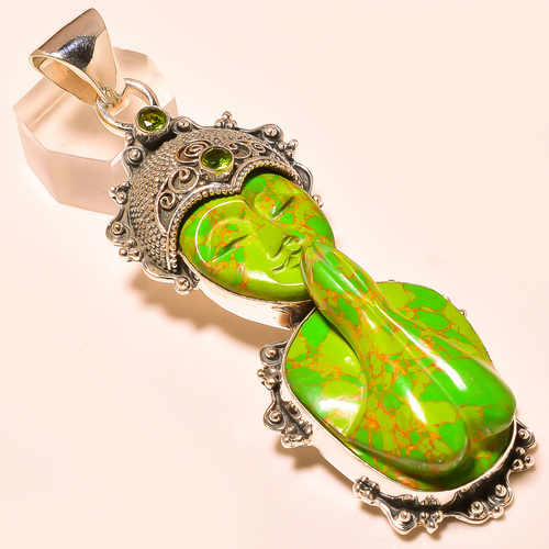 COPPER GREEN TURQUOISE PRAYING LADY , PERIDOT