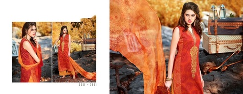 Pleasing Print Work Orange Designer Palazzo Salwar Kameez