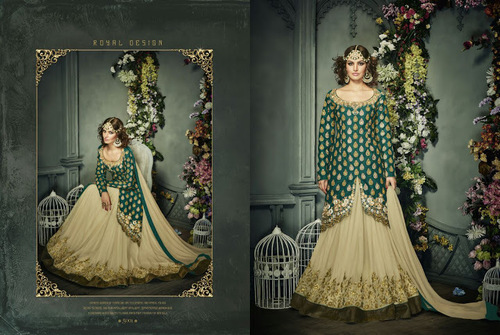 Tiptop Banglori Silk Green Patch Border Work A Line Lehenga Choli