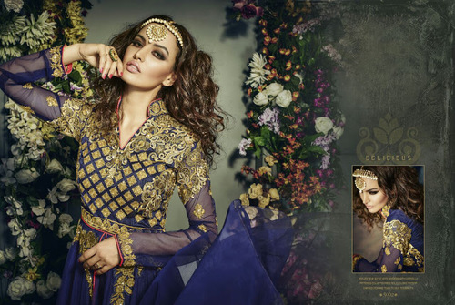 Blue Banglori Silk And Net Anarkali Salwar Kameez