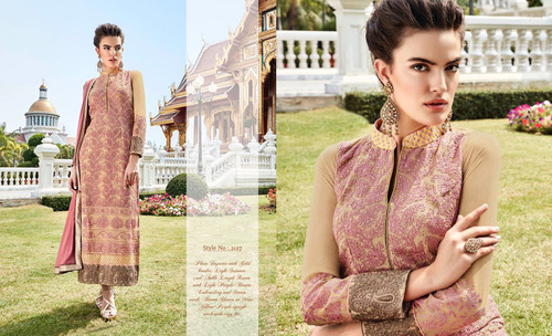 Piquant Fancy Fabric Multi Colour Resham Work Designer Suit
