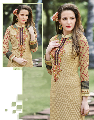 Beige Unstitched Salwar Kameez