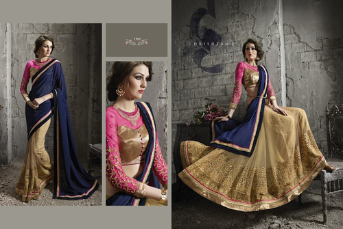 Celestial Navy Blue Georgette On Net Designer Saree
