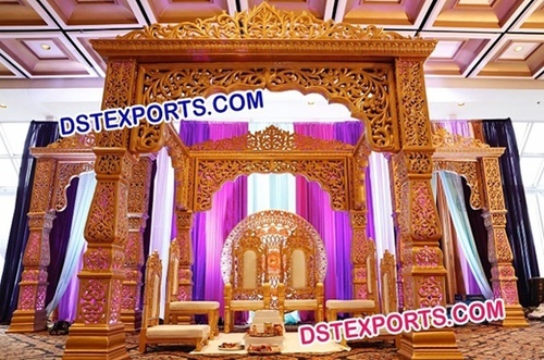 New Jodha Akbar Mandap Setup 2016 - Fiberglass, Golden, 8 Pillars, 7 Arches, 6 Aisle Pillars | Weatherproof, Lightweight, Easy Assembly, Stable
