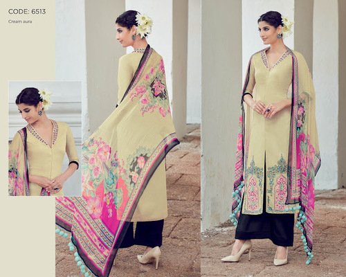 Magnetize Digital Print Work Cotton Satin Designer Suit