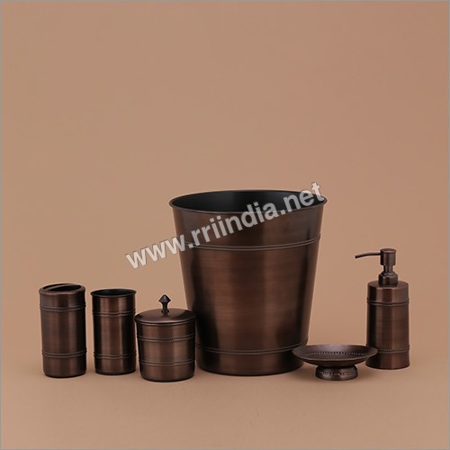 Metal Bath Set - Copper Metal, Standard Size, Round Shape | Rust Resistant, Sturdy Design, Alluring Patterns, Ideal for Gifting