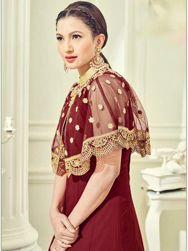 Embroidered Salwar Suit - Faux Georgette Top with Heavy Net, Santoon Inner & Bottom | Full Sleeve, Anti-Wrinkle, Breathable, Quick Dry, Ethnic Design Collection