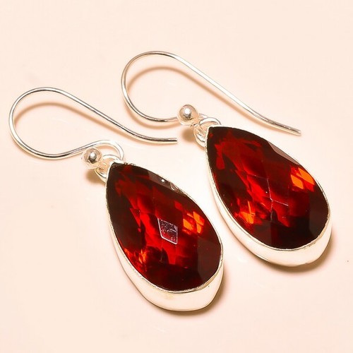 Mozambique Garnet Drop Earrings - 925 Sterling Silver, Red, Bezel Setting, Natural Gemstone