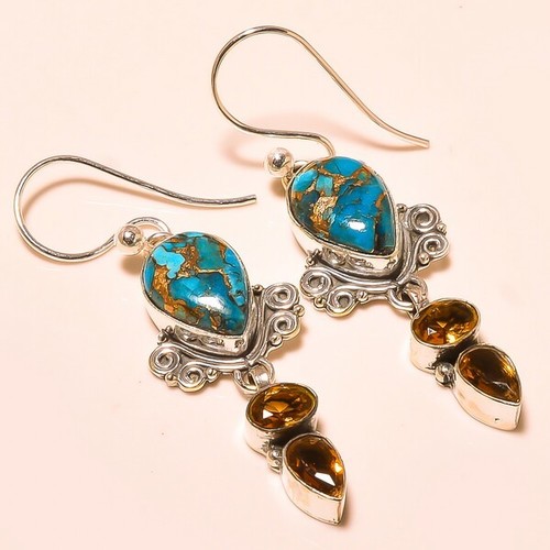 COPPER BLUE TURQUOISE , SMOKEY TOPAZ VINTAGE STYLE