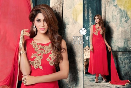 Rutba-2 Georgette Embriodary Suit - Georgette, Santoon Lining, Red | Elegant Design, Intricate Embroidery, Comfortable Fit