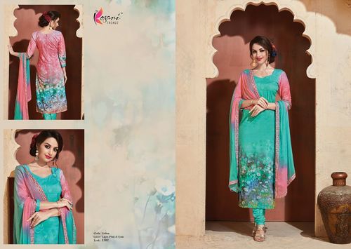 Kesri Alia-9 Suit - Karachi Lawn Fabric, Teal, Pure Cotton Bottom, Chiffon Dupatta with Border, 3D Print Design