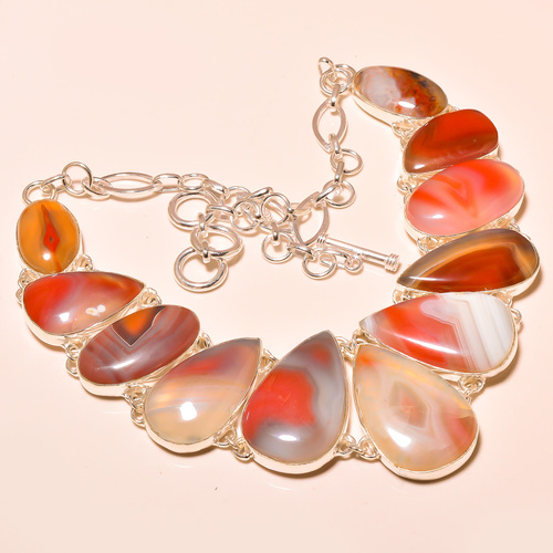Red Botswana Agate Necklace 18" - 925 Sterling Silver, Teardrop Stone, Lobster Clasp, Elegant Design
