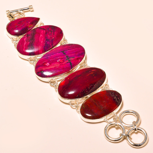 Sugilite Jasper - 925 Sterling Silver, 7-8 Inch, Oval Bezel Set, Purple, Toggle Clasp Bracelet