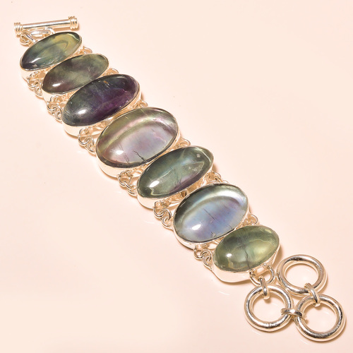 Multi Fluorite - 925 Sterling Silver, 7-8 Inch, Multicolor | Toggle Clasp, Natural Stones, Elegant Design