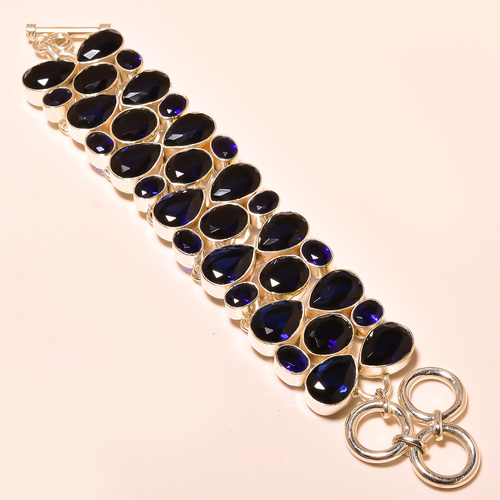 Madagascar Blue Sapphire - 7-8 Inch Sterling Silver Bracelet, Oval Bezel Set, Natural Blue Gemstone