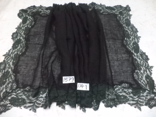 Black Pure Linen With 4 Side Lace Stole.