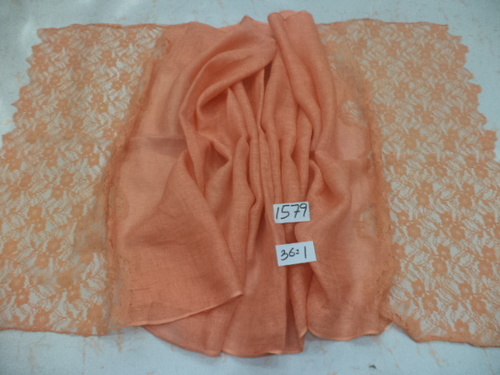 Peach Pure Linen With 2 Side Lace Stole.