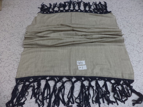 Merino Wool Pashmina Stole - 70x200 cm, Grey with Suede Knotted Tassels, Handmade Fringe Design for Women