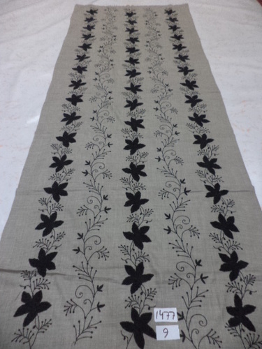 Grey Pure Merino Wool With Velvet Patch And Embroidery Stoles 