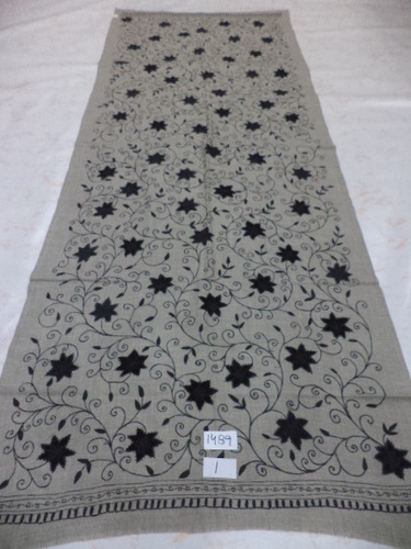 Grey Pure Merino Wool With Velvet Flower Embroidered St