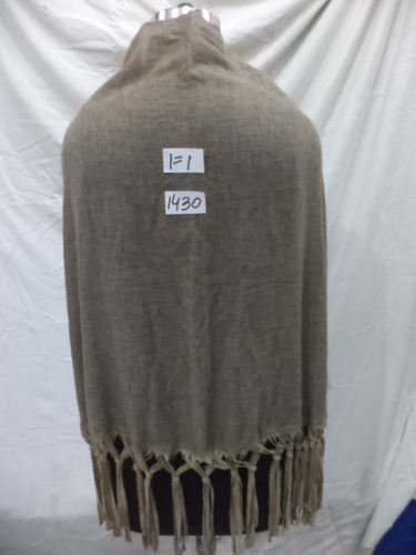 White Pure Woolen With D-Shape Suede Tassels Stole