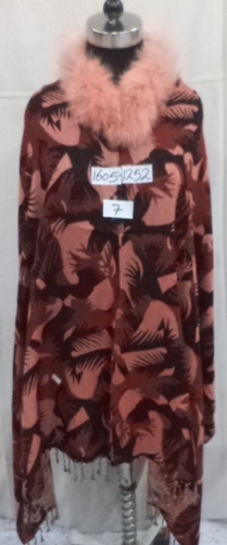 Viscose Acrylic With Fur Neck Poncho