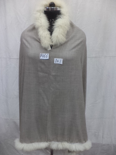 Black Merino Wool With Fur Neck And Border Poncho 