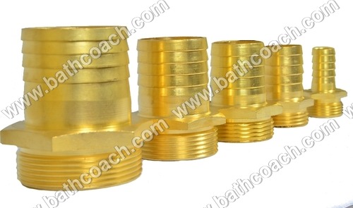 Brass Hose Male Nipple - Brass, 1' X 1 2 X 2 , Male Connection, Round Shape, Polished Finish, Hexagonal Thread