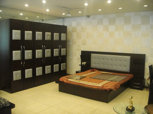 Bed and Side Table - Wood Double Bed, Dark Brown Finish | Customizable, Stylish Design, Space Saving, Easy Assembly