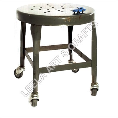Modern Vintage Stool with Wheels - Metal, 16x16x18 Inches, Gray | Durable, Mobile, Stylish, Comfortable, Versatile